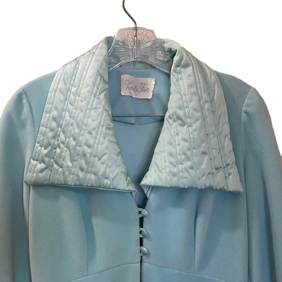VANITY FAIR 60s Quilted Collar Empire Gown Robe Blue S/M - Picture 4 of 13